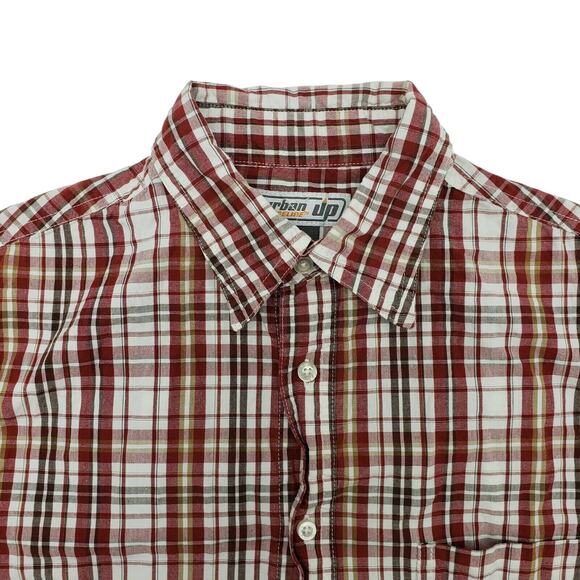 Urban Pipeline Shirt Mens Medium Red Plaid Short Sleeve  Button Up Down - Picture 3 of 6
